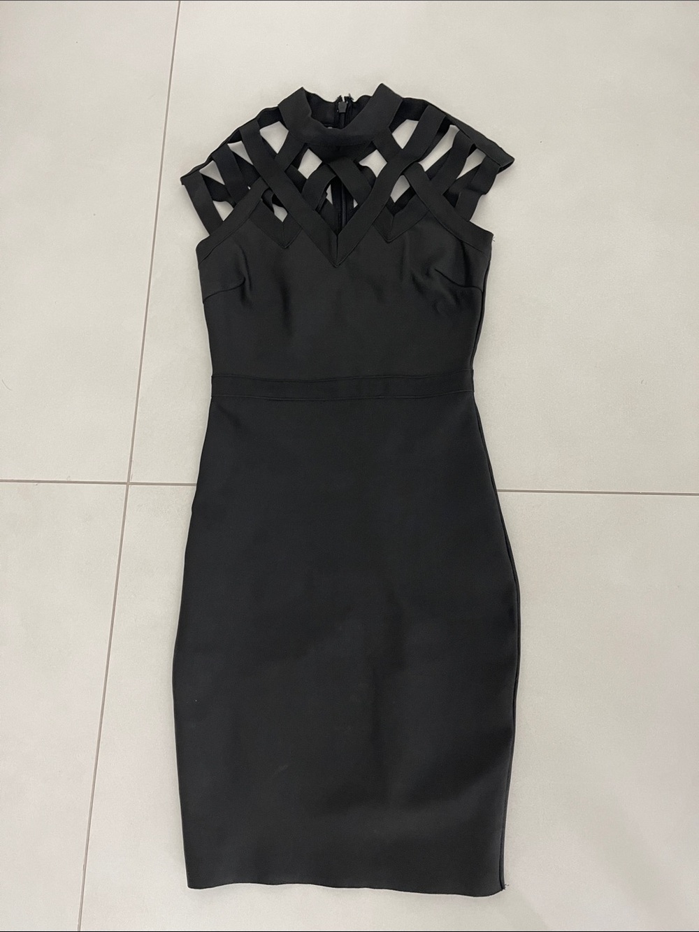 WOW couture Black Cage-Neck Midi Sheath Dress